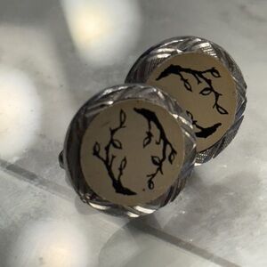 Silver and Tan Leaf Cufflinks